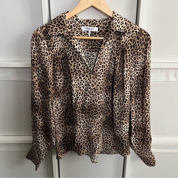 Frame Tabitha Silk Popover Blouse in Cheetah Print - Picture 1 of 5
